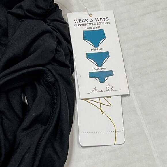 Anne Cole Bikini Bottom Womens XL Black Convertible High Waist Fold Over Shirred - Picture 3 of 6